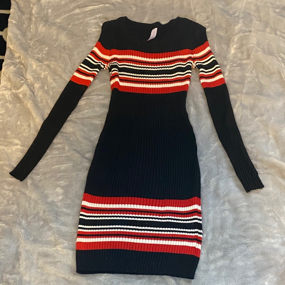 Striped Black and Red Knit Dress